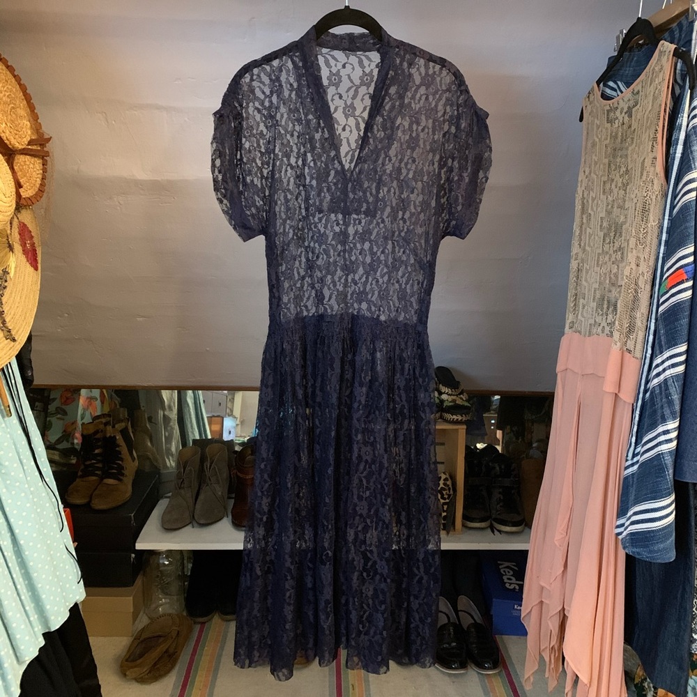 VINTAGE navy blue sheer lace dress
